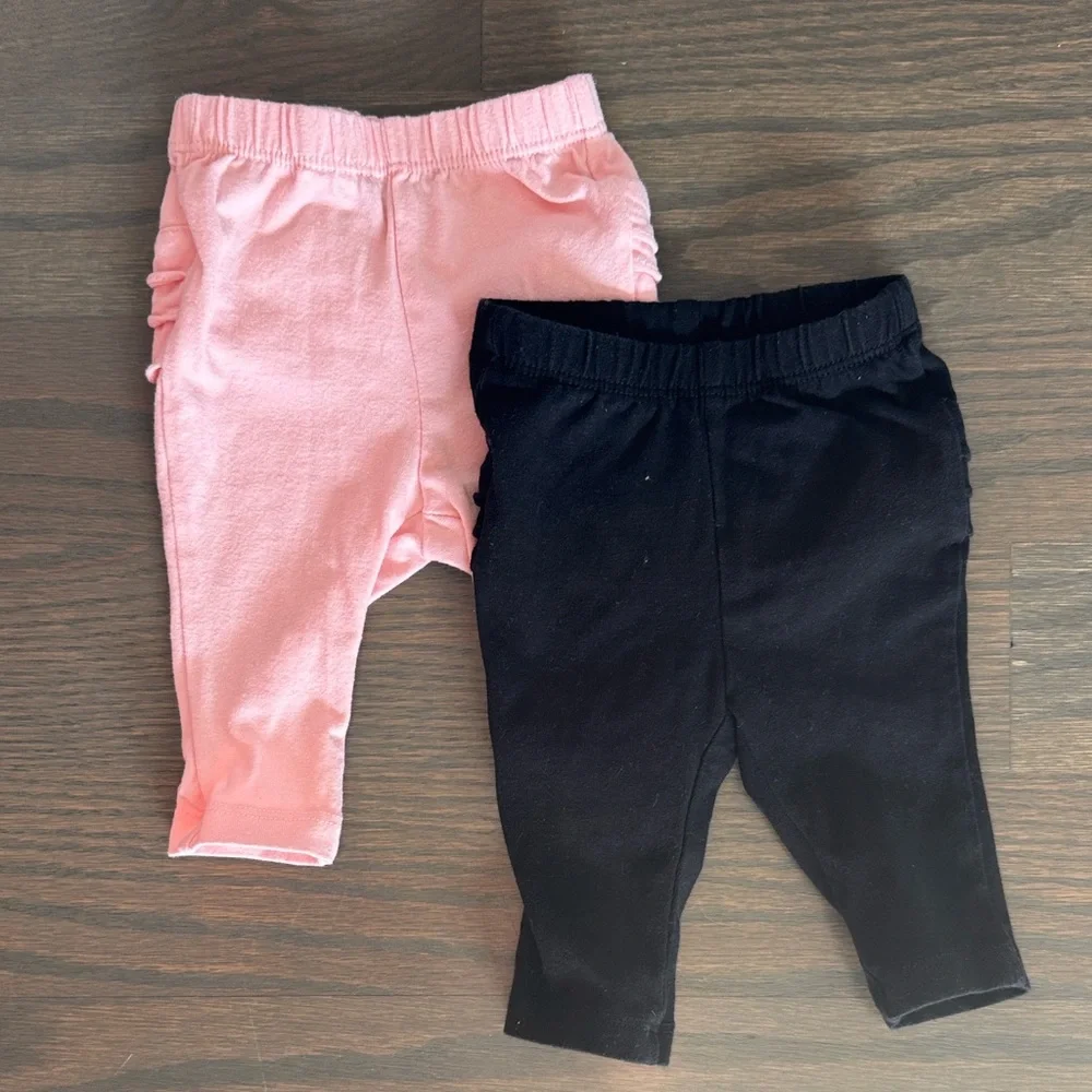 Old Navy Baby Ruffle Butt Leggings 2-Pack Pink & Black 0-3M Girls Cotton